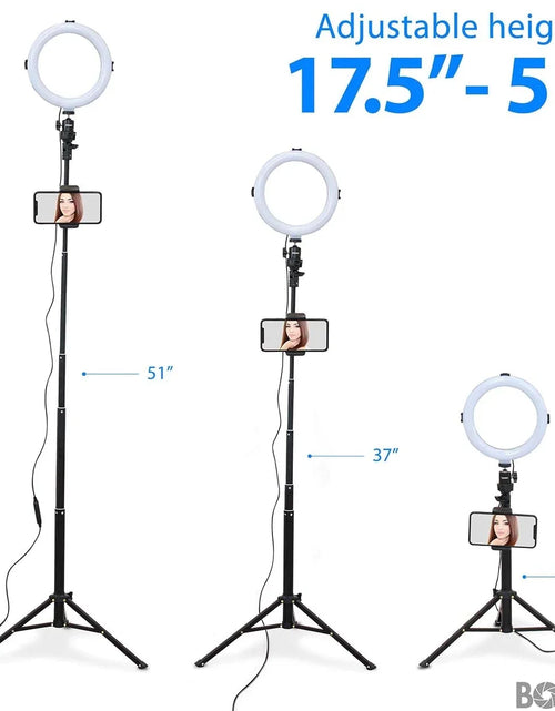 Load image into Gallery viewer, 8” Selfie Ring Light Studio with Tripod Stand and Phone Holder – 8” LED Ring Light, 51” Extendable Tripod, 360º Tripod Ball Head, 3 White Modes, 10 Bright Levels, Wireless Remote
